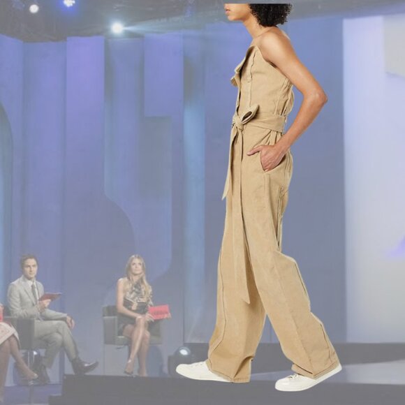 NWT MAKING THE CUT - Deconstructed Halter Jumpsuit Corduroy - Beige/Khaki - 2x - Picture 4 of 12